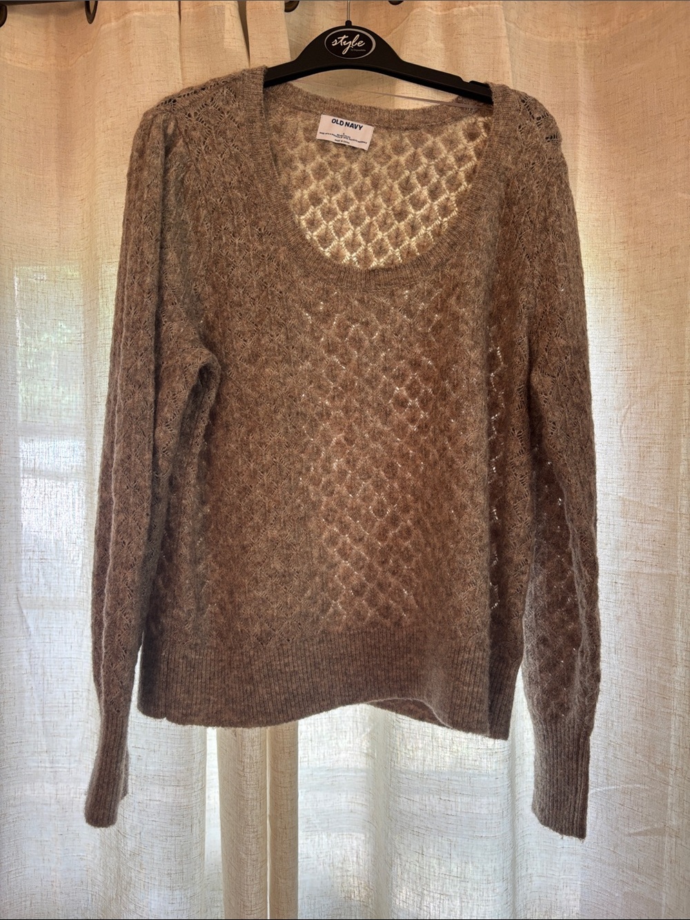 Old Navy Grey/Taupe Open-Weave Scoop Neck Sweater